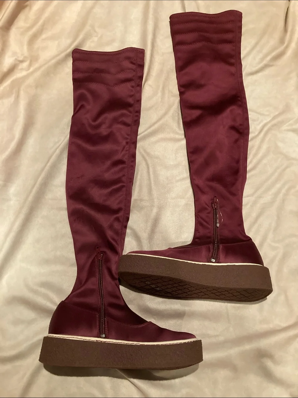 Free People Over-the-Knee Platform Boots in Deep Burgundy